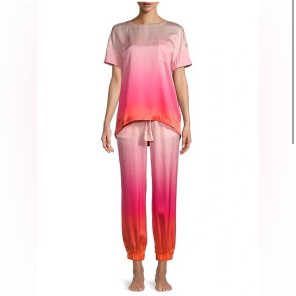 Badgley Mischka Pink and Orange Pajama Set. 100% silk